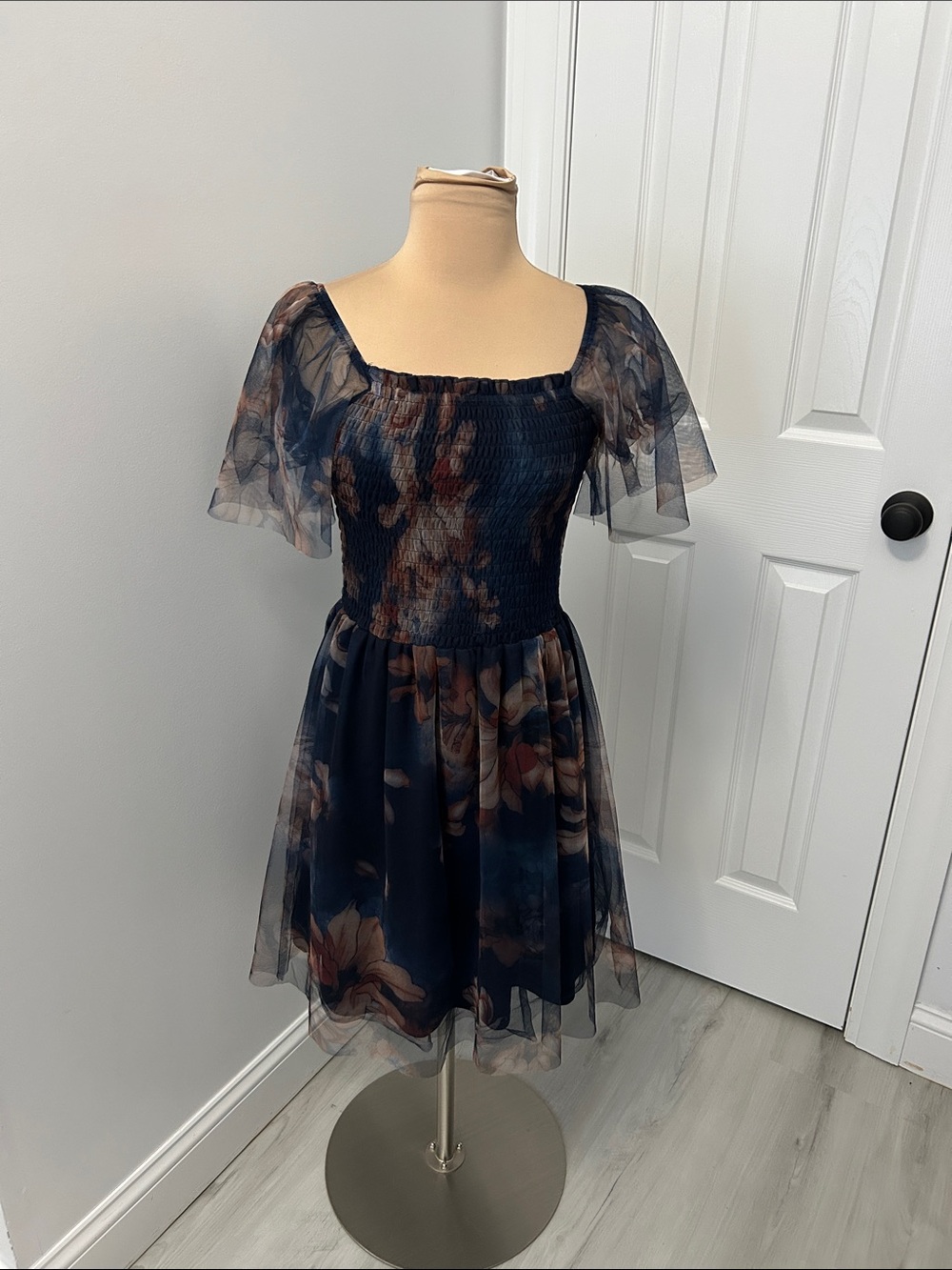 Baltic Born Tivoli Tulle Short Dress Dark Blue Floral - Picture 3 of 9